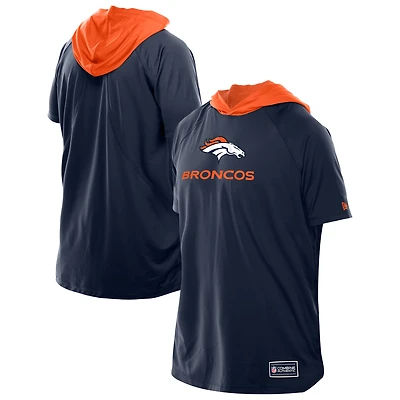T-shirt à capuche et manches courtes raglan bleu marine Denver Broncos Combine Authentic pour homme New Era
