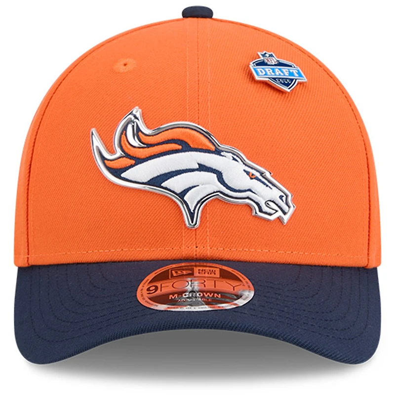 Casquette ajustable New Era orange/marine Denver Broncos 2026 NFL Draft 9FORTY M-Crown pour homme