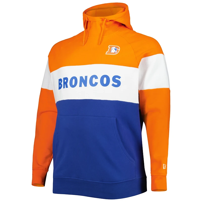 Sweat à capuche raglan Big & Tall Throwback en molleton blocs de couleurs orange/royal Denver Broncos New Era pour homme