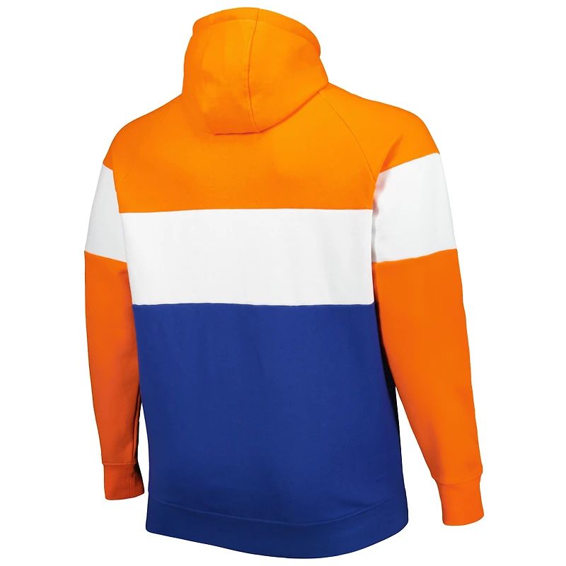 Sweat à capuche raglan Big & Tall Throwback en molleton blocs de couleurs orange/royal Denver Broncos New Era pour homme