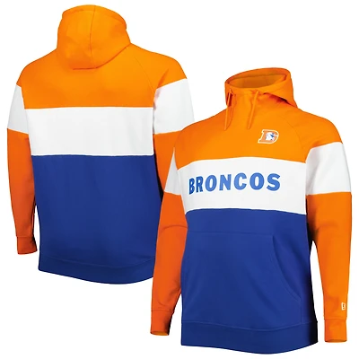 Sweat à capuche raglan Big & Tall Throwback en molleton blocs de couleurs orange/royal Denver Broncos New Era pour homme