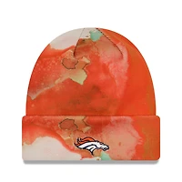 New Era Denver Broncos 2022 Sideline orange pour homme - Bonnet en tricot à revers teint à l'encre