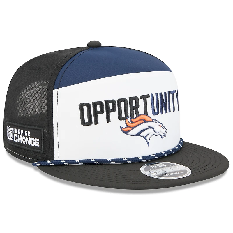 Casquette snapback New Era 9FIFTY pour homme, blanche et noire, Denver Broncos 2025 Inspire Change Split Panel