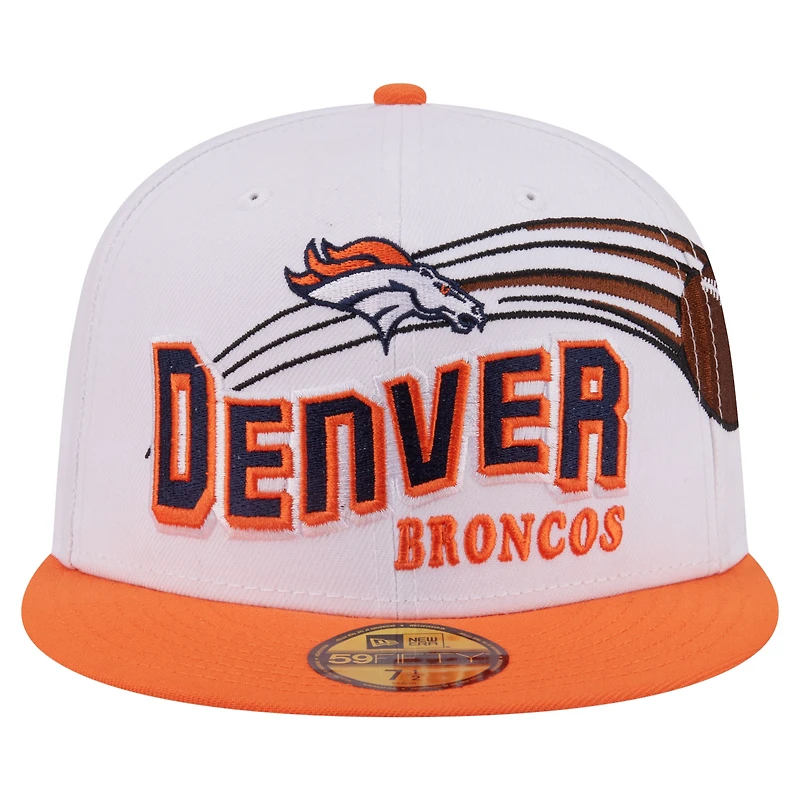 Casquette ajustée New Era 59FIFTY pour homme, blanche et orange, Denver Broncos, style rétro.