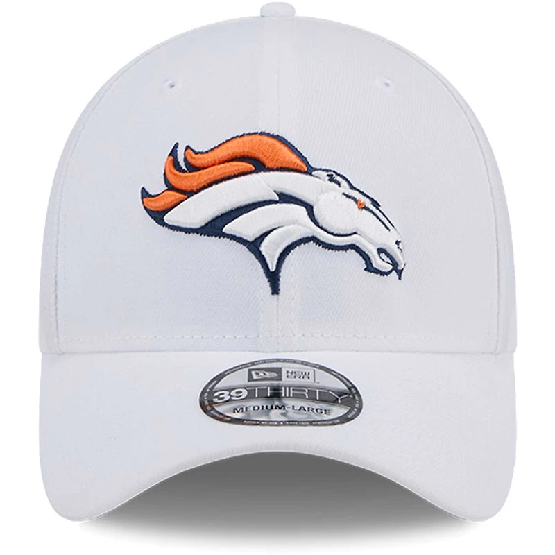 Casquette flexible principale 39THIRTY des Denver Broncos New Era pour hommes, blanche