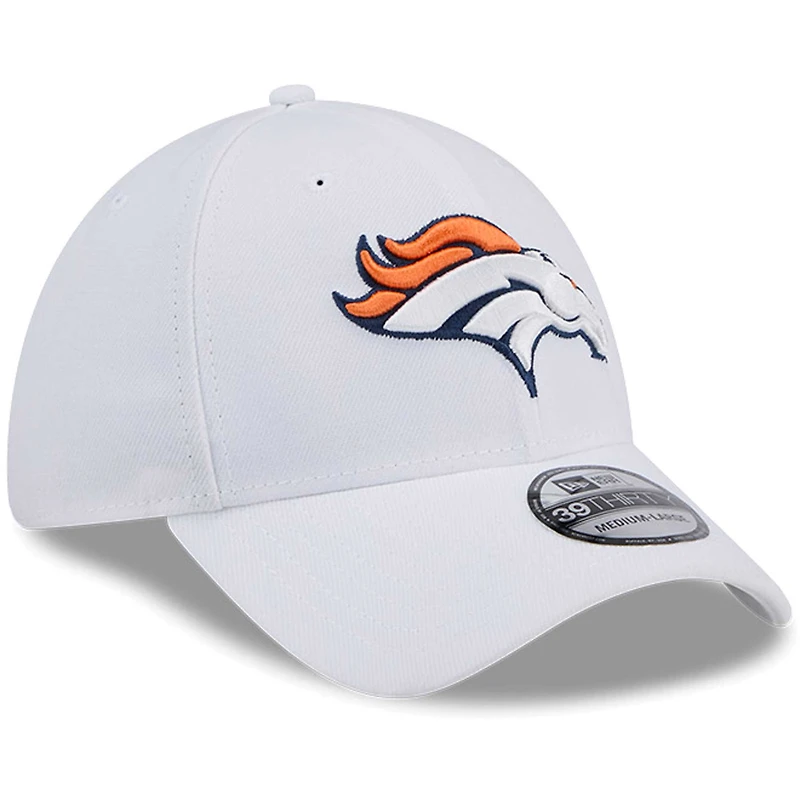 Casquette flexible principale 39THIRTY des Denver Broncos New Era pour hommes, blanche
