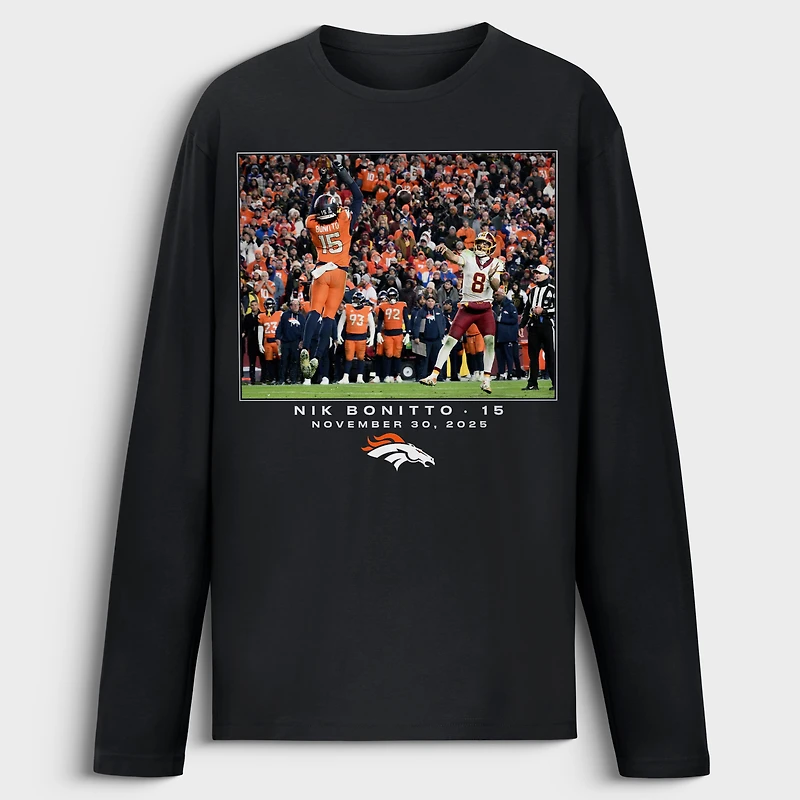 Men's Nik Bonitto Black Denver Broncos NFL Flash Features Week 13 Long Sleeve T-Shirt