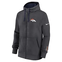 Sweat à capuche Nike anthracite Denver Broncos Primetime Club entièrement zippé pour homme