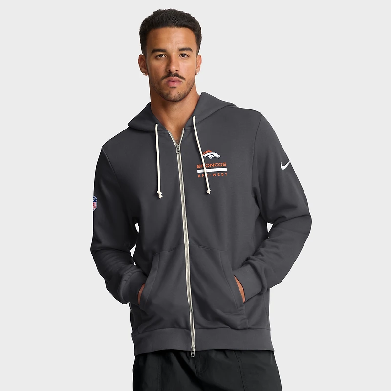 Sweat à capuche Nike Anthracite Denver Broncos Sideline Standard Issue Utility Player Dri-FIT pour homme avec fermeture éclair intégrale