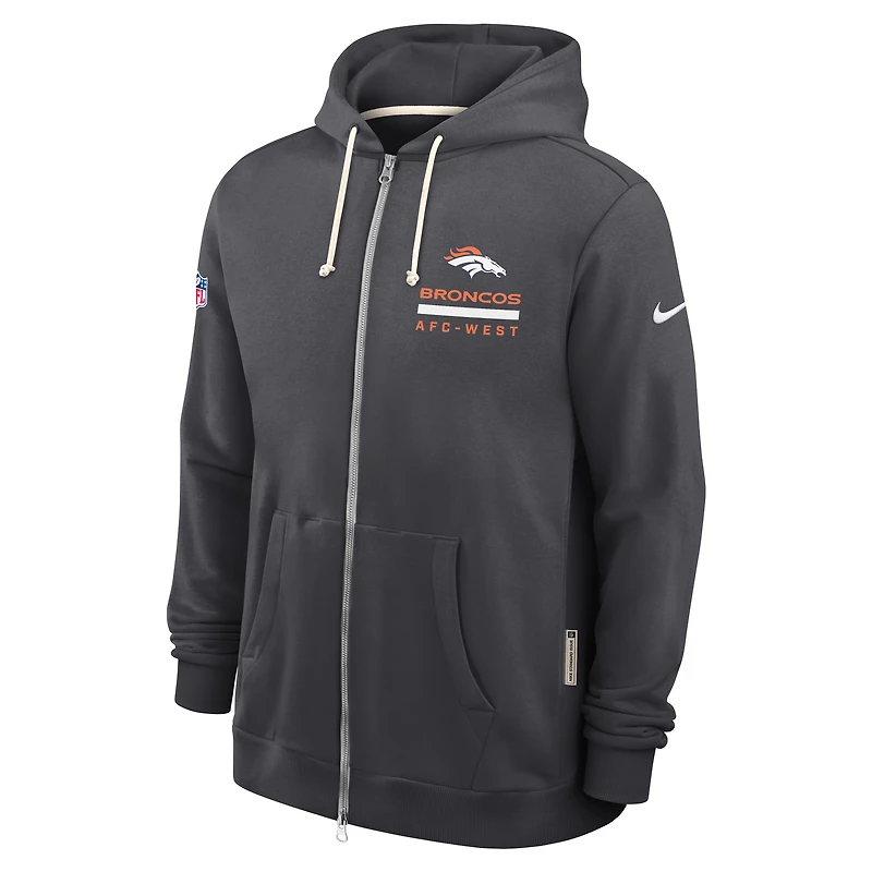 Men's Nike Anthracite Denver Broncos Sideline Standard Issue Utility Player Dri-FIT Full-Zip Hoodie