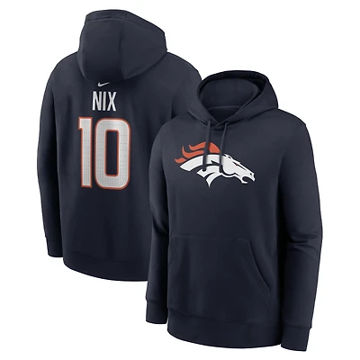 Men's Nike Bo Nix Navy Denver Broncos Name & Number Hoodie