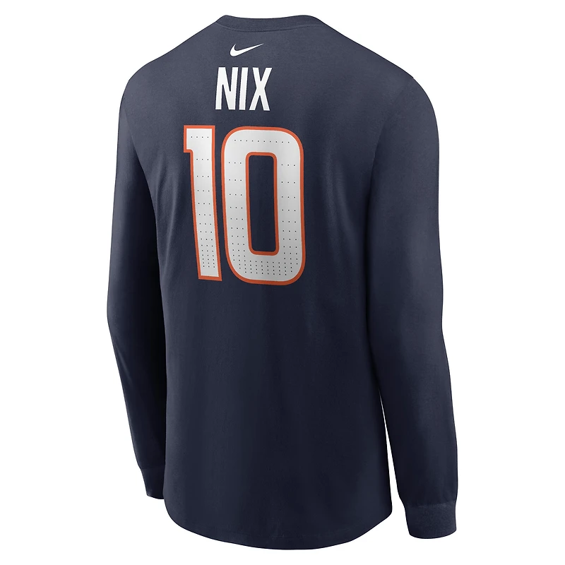Men's Nike Bo Nix Navy Denver Broncos Name & Number Long Sleeve T-Shirt