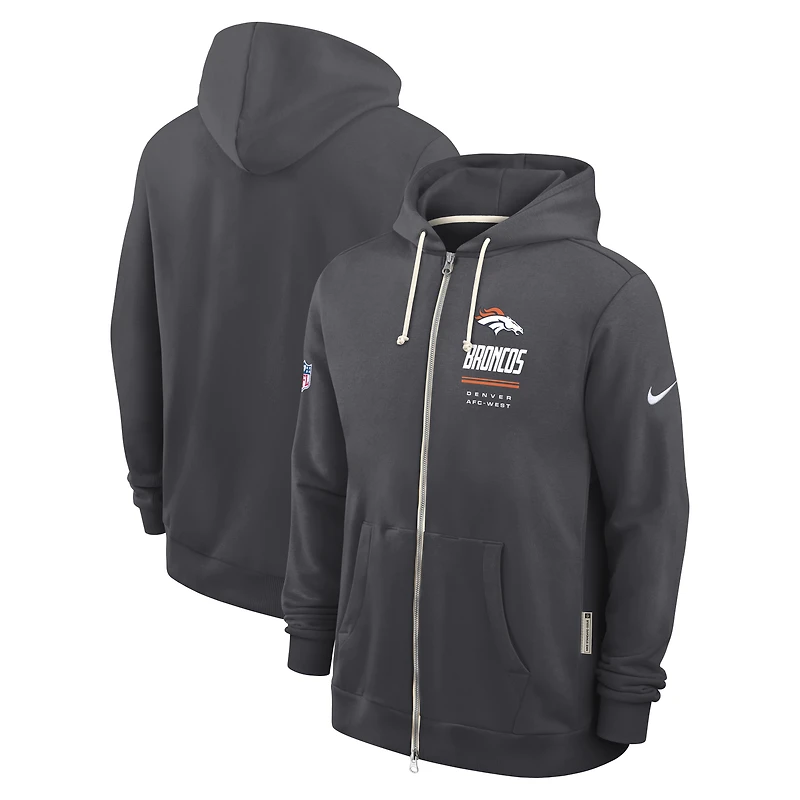 Sweat à capuche zippé Nike Denver Broncos Sideline Standard Issue Dri-FIT couleur anthracite pour homme