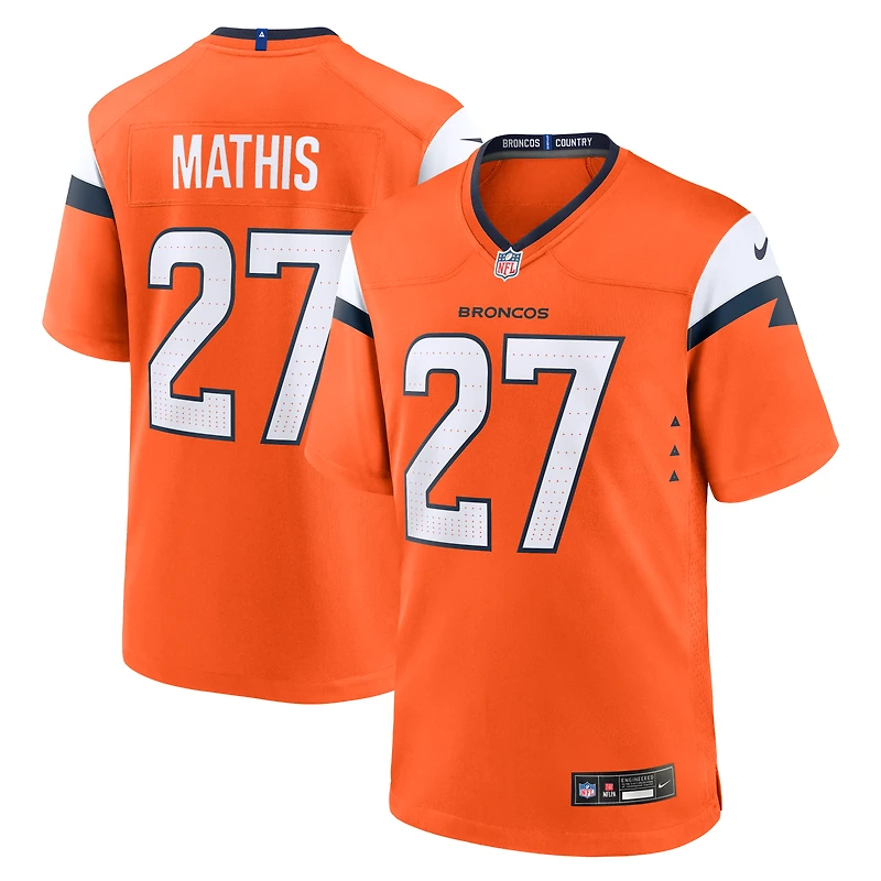 Men's Nike Damarri Mathis Orange Denver Broncos Team Game Jersey
