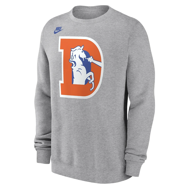 Men's Nike Heather Gray Denver Broncos D Horse Logo Club Sweatshirt