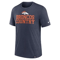 T-shirt tri-mélange Nike Heather Navy Denver Broncos Blitz pour hommes