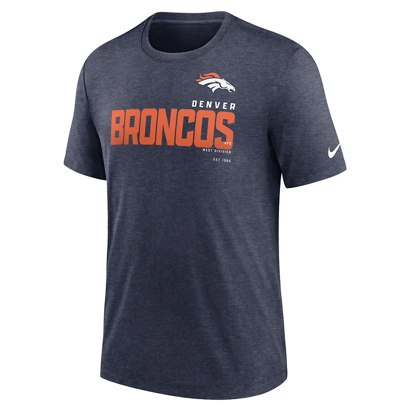 T-shirt Nike Denver Broncos Team Tri-Blend - Bleu marine chiné pour homme