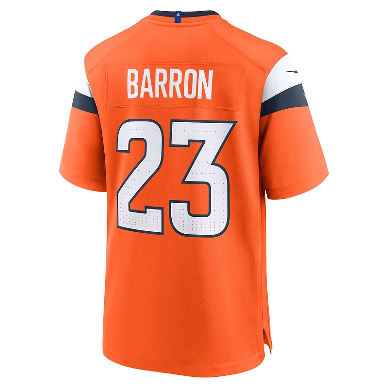 Maillot de match Nike Jahdae Barron orange des Denver Broncos pour homme