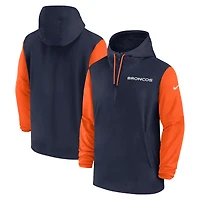 Men's Nike Navy/Orange Denver Broncos 2024/25 Sideline Pre-Game Player 1/2-Zip Hoodie Jacket