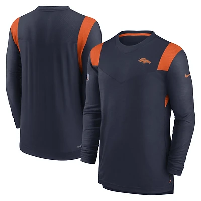 T-shirt à manches longues pour homme Nike Denver Broncos Sideline Performance - Bleu marine/orange