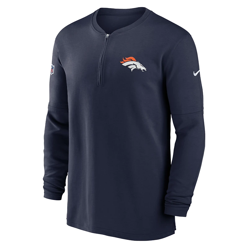 Haut Nike bleu marine Denver Broncos 2023 Sideline Performance à manches longues et quart de zip pour homme
