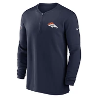 Haut Nike bleu marine Denver Broncos 2023 Sideline Performance à manches longues et quart de zip pour homme