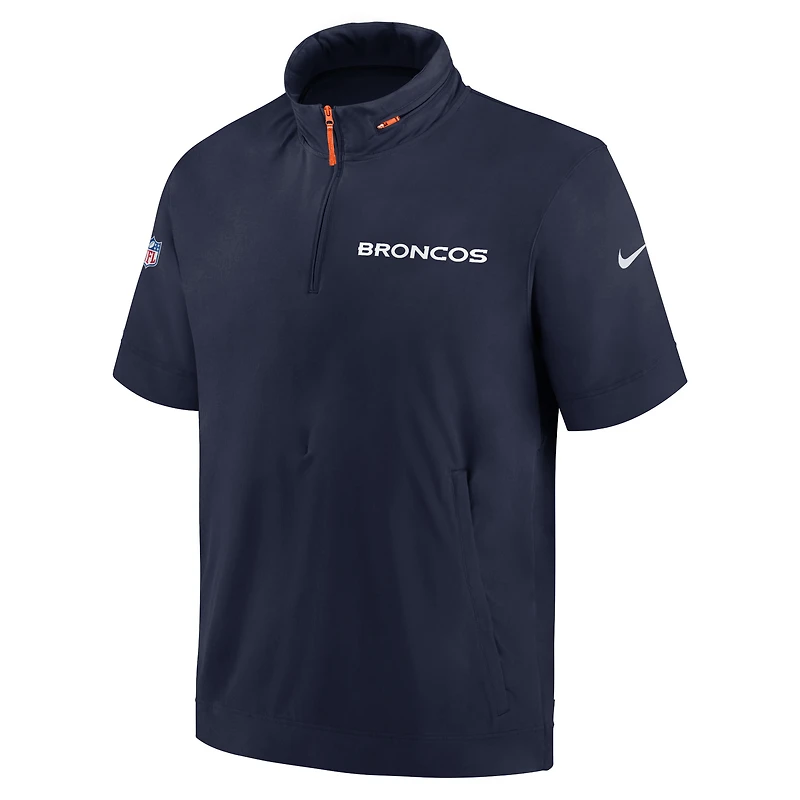 Men's Nike Navy Denver Broncos 2024 Sideline Coach Short Sleeve Half-Zip Hoodie Jacket