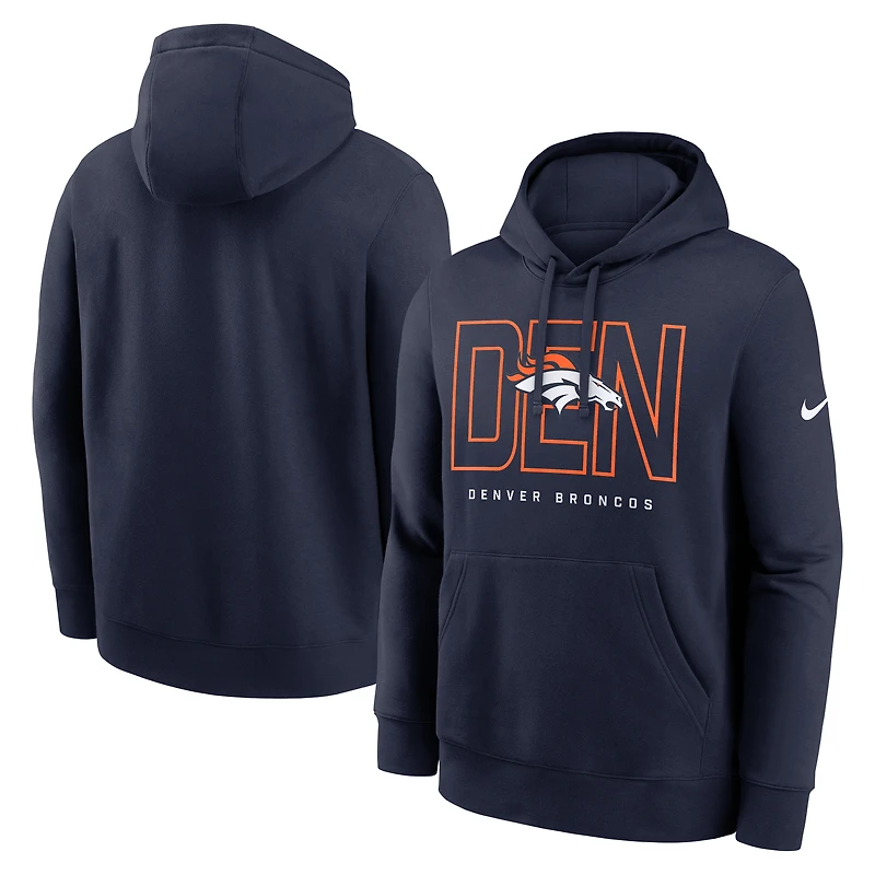 Sweat à capuche en molleton Nike Busted Play Club bleu marine des Denver Broncos pour homme