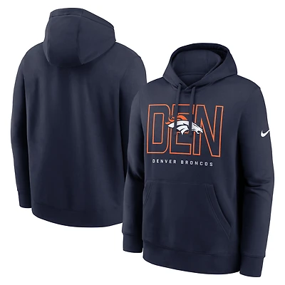 Sweat à capuche en molleton Nike Busted Play Club bleu marine des Denver Broncos pour homme