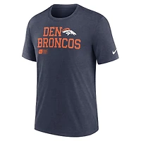 T-shirt tri-mélange Nike bleu marine Denver Broncos Overlap Lockup pour homme