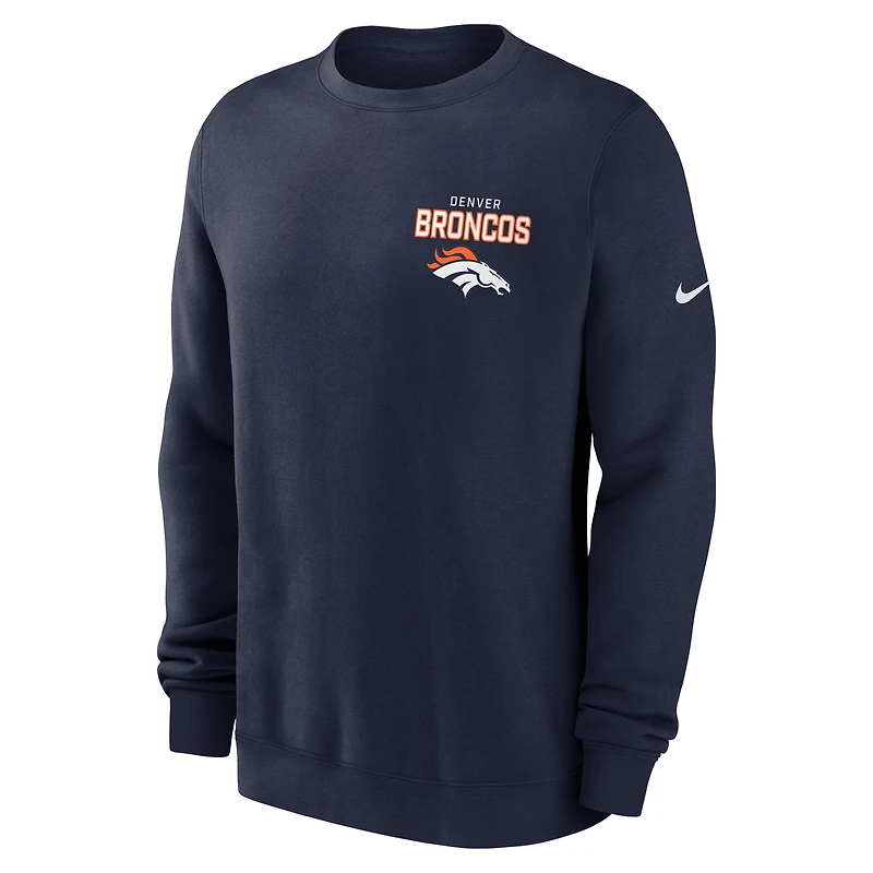 Men's Nike Navy Denver Broncos Primetime Club Fleece Pullover Sweatshirt
