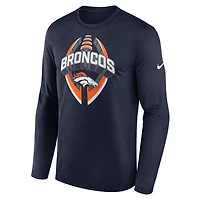 T-shirt Nike bleu marine Denver Broncos Primetime Legend Icon Performance à manches longues pour homme