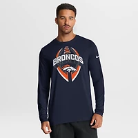 T-shirt Nike bleu marine Denver Broncos Primetime Legend Icon Performance à manches longues pour homme