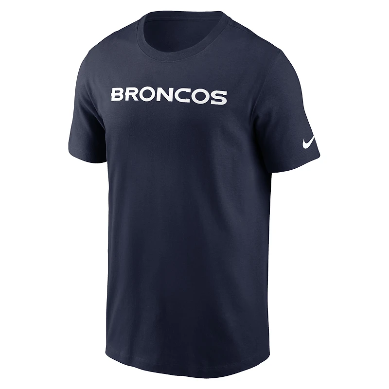 T-shirt essentiel Nike bleu marine Denver Broncos Primetime Wordmark pour hommes