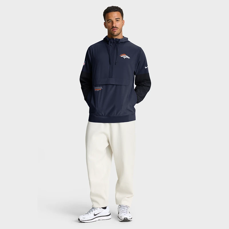 Veste à capuche Nike bleu marine Denver Broncos Sideline Anorak demi-zip pour homme