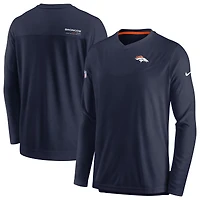 T-shirt de performance à manches longues et encolure en V pour homme Nike Denver Broncos Sideline Coach Chevron Lock Up - Bleu marine