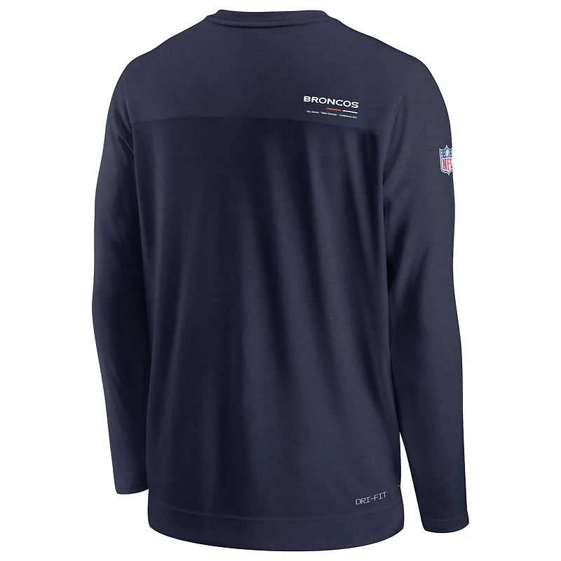 T-shirt de performance à manches longues et encolure en V pour homme Nike Denver Broncos Sideline Coach Chevron Lock Up - Bleu marine