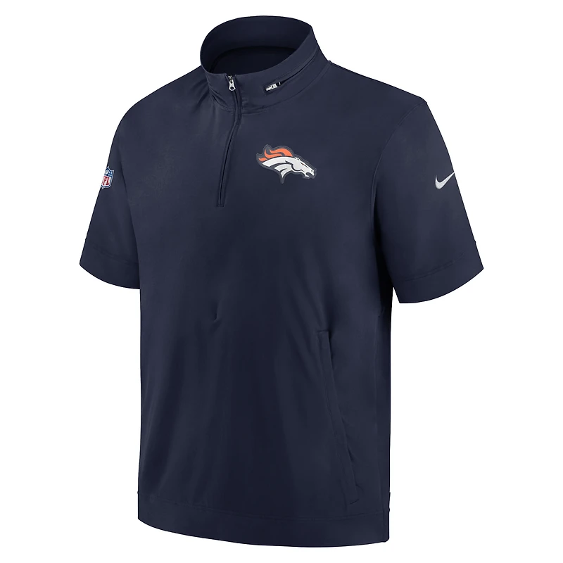 Men's Nike Navy Denver Broncos Sideline Coach Short Sleeve Hoodie Quarter-Zip Jacket