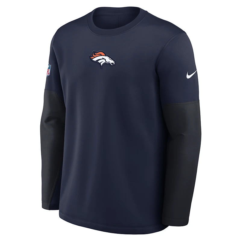 T-shirt Nike Therma-FIT à manches longues pour homme, bleu marine, Denver Broncos Sideline Coach