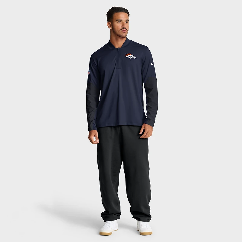Pull Nike bleu marine Denver Broncos Sideline Dri-FIT à demi-zip pour homme
