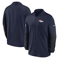 Pull Nike bleu marine Denver Broncos Sideline Dri-FIT à demi-zip pour homme