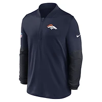Pull Nike bleu marine Denver Broncos Sideline Dri-FIT à demi-zip pour homme