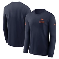 T-shirt Nike bleu marine à manches longues pour homme, Denver Broncos Sideline Dri-FIT