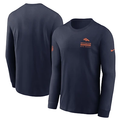 T-shirt Nike bleu marine à manches longues pour homme, Denver Broncos Sideline Dri-FIT