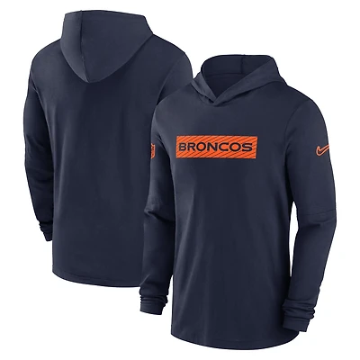 T-shirt à manches longues Nike pour hommes, bleu marine, Denver Broncos Sideline, Performance