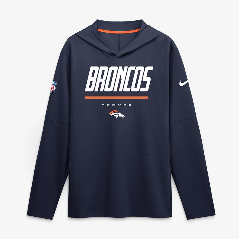 Men's Nike  Navy Denver Broncos Sideline Lightweight Long Sleeve Hooded Dri-FIT Top