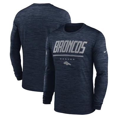 T-shirt à manches longues Nike Denver Broncos Sideline Offensive Transition Velocity Dri-FIT pour homme, bleu marine