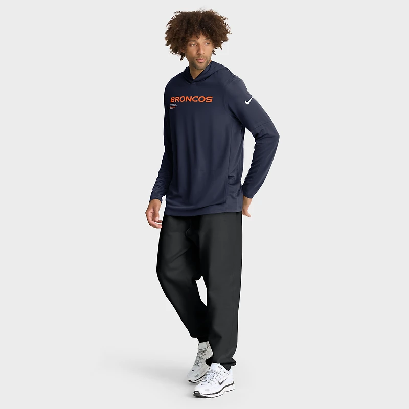 T-shirt à capuche manches longues Nike Dri-FIT Sideline Pure Fury des Broncos de Denver pour homme, bleu marine