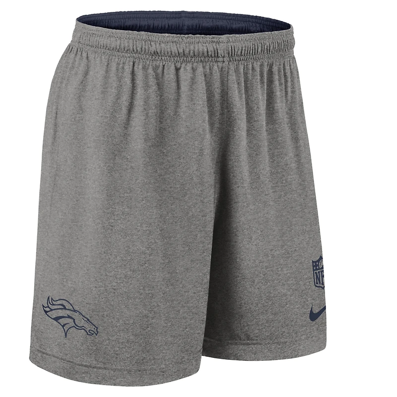 Short réversible Nike Dri-FIT bleu marine Denver Broncos Sideline pour homme