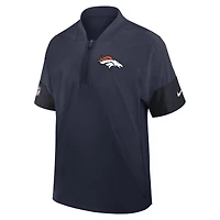 Veste d'entraîneur Nike Denver Broncos Sideline bleu marine pour homme, manches courtes, fermeture éclair au quart, technologie Dri-FIT